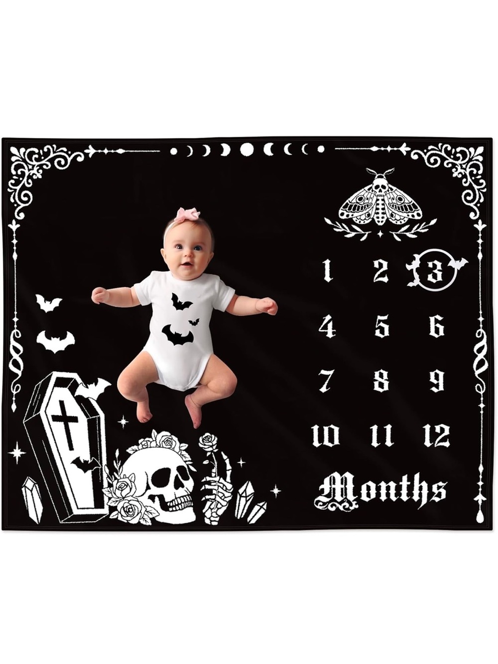 Gothic Baby Monthly Milestone Blanket, 40" X 50"